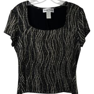 Ronnie Nicole by Ouida Y2K Top Gold/Silver Glitter 90's Slinky Blouse Size M
